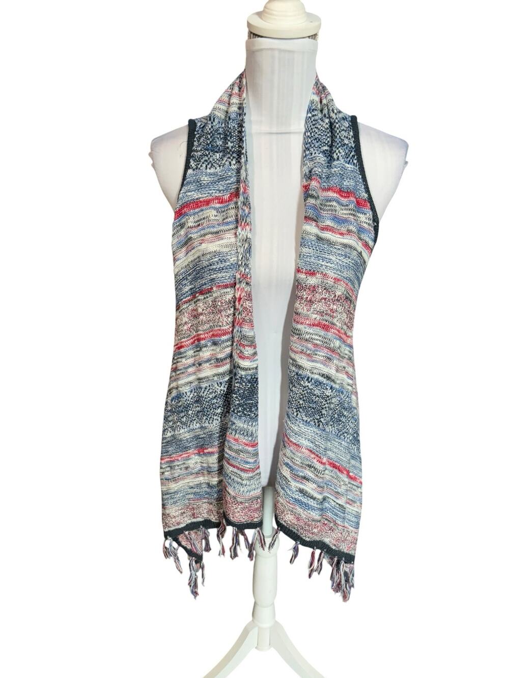 Style & Co Blue and Red Sweater Vest Cardigan Size M